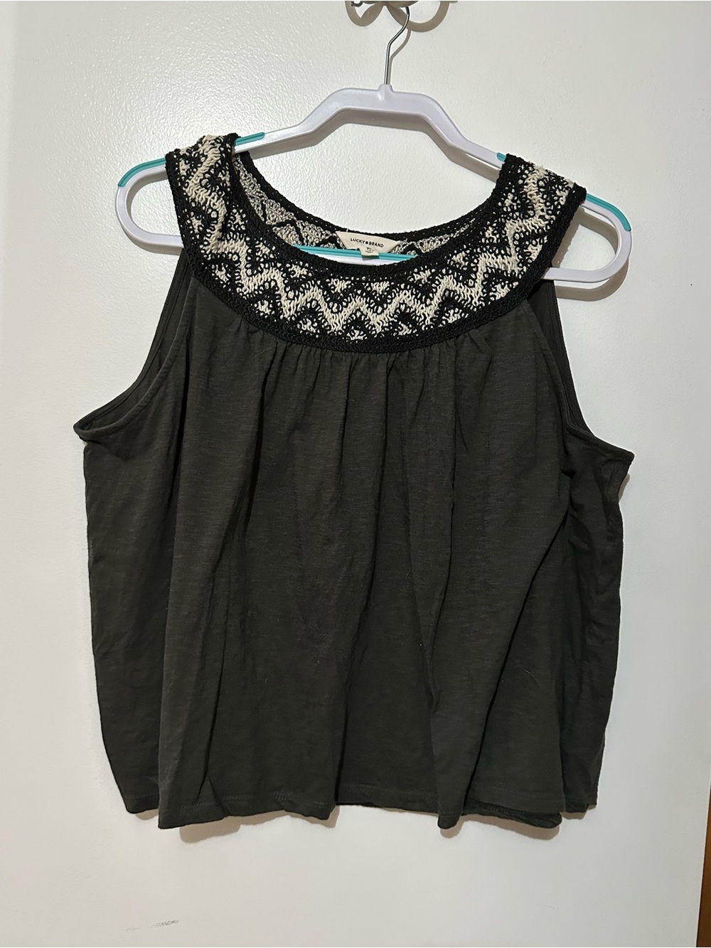 Lucky Brand Black Tank with Cream Crochet Yoke